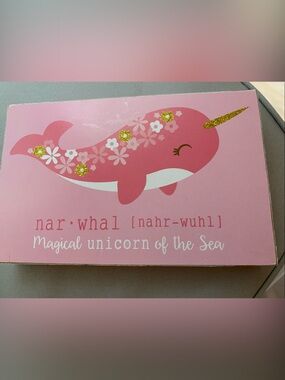 GANZ Pink Narwhal Floral Wall Art with Gold Horn